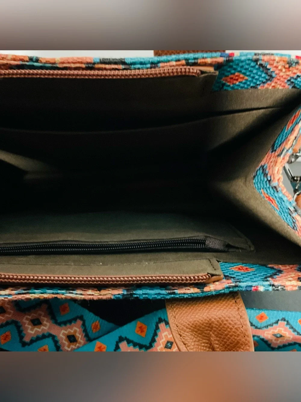 Wrangler Turquoise Peach Southwestern Aztec Canvas Tote Bag Western Boho